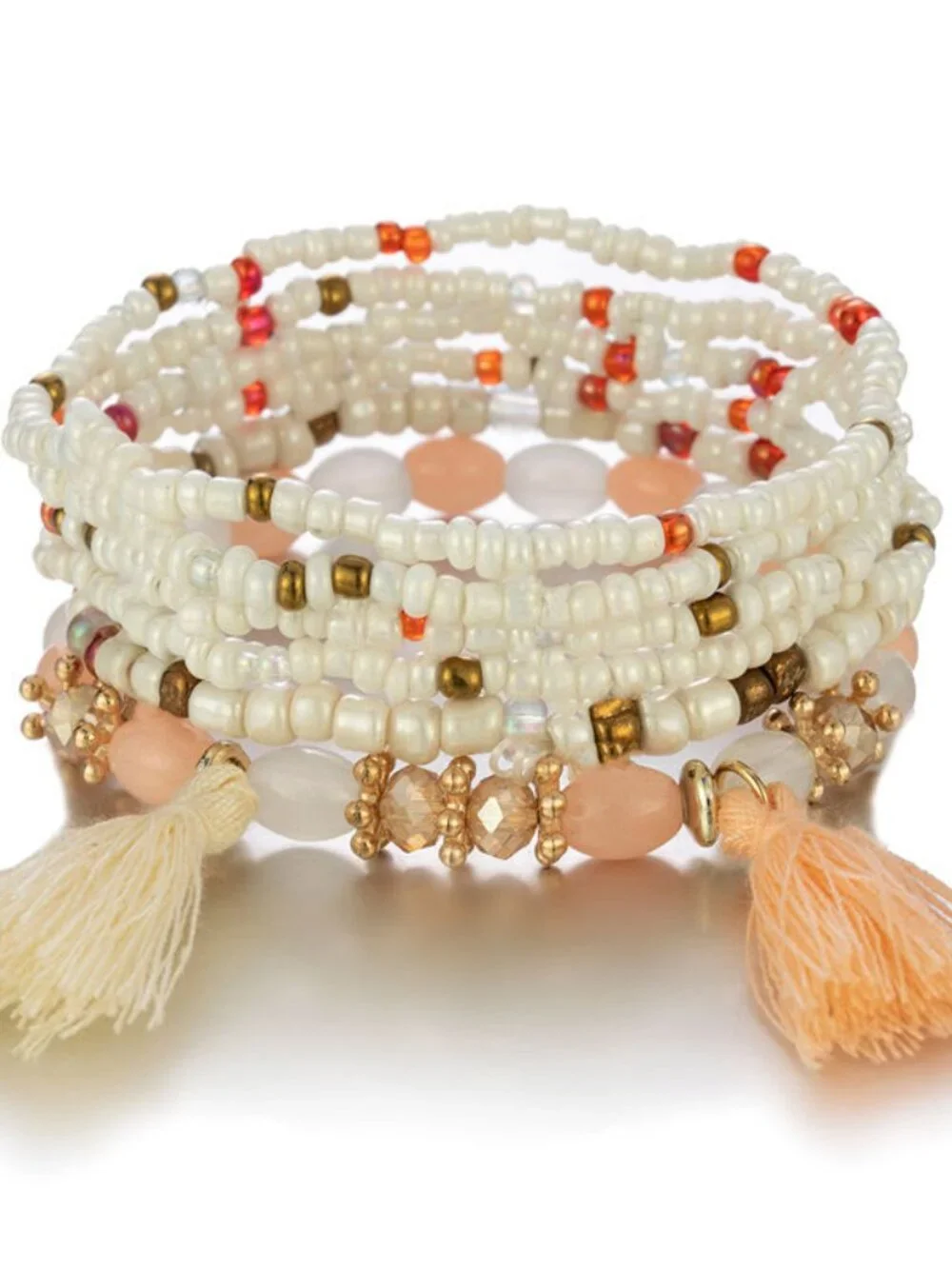 Boho Beaded Tassel Stretch Bracelet Set Multicolor Layered Stack Bracelet